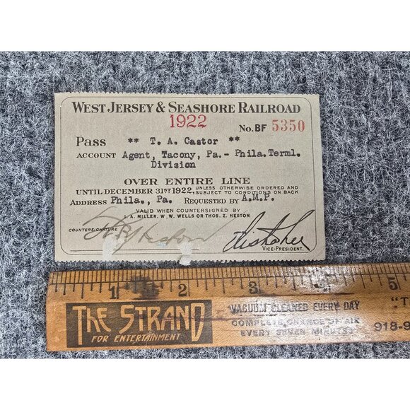 West Jersey & Seashore Railroad 1922 Agent Pass For Entire Line - Picture 2 of 4